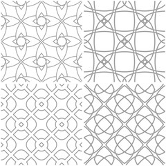 Geometric patterns. Set of light gray and white seamless backgrounds