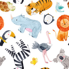 Safari animals watercolor pattern