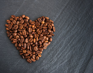 Coffee beans in the form of heart