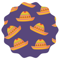 circular frame with Mexican hat pattern over white background, vector illustration