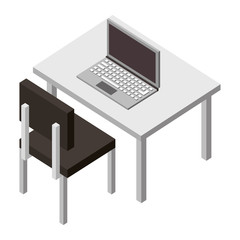 workplace desk with laptop and chair furniture vector illustration