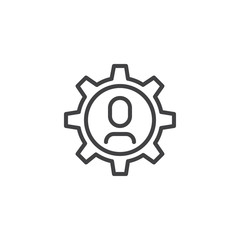 Technical support outline icon. linear style sign for mobile concept and web design. A person inside gear simple line vector icon. Symbol, logo illustration. Pixel perfect vector graphics