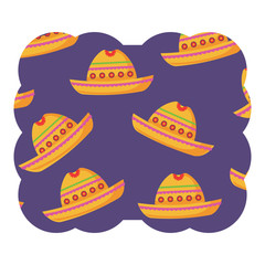 decorative frame with Mexican hat pattern over white background, vector illustration