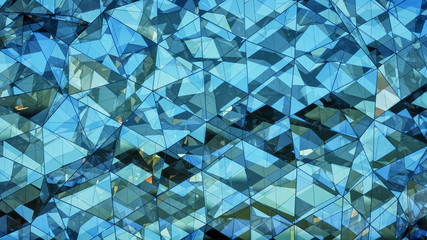 Triangulated polygonal blue glass surface abstract 3D rendering