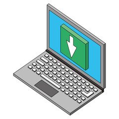 laptop data download backup digital isometric vector illustration