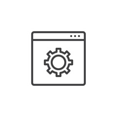 Website with setting cogwheel outline icon. linear style sign for mobile concept and web design. Browser settings line vector icon. Symbol, logo illustration. Pixel perfect vector graphics