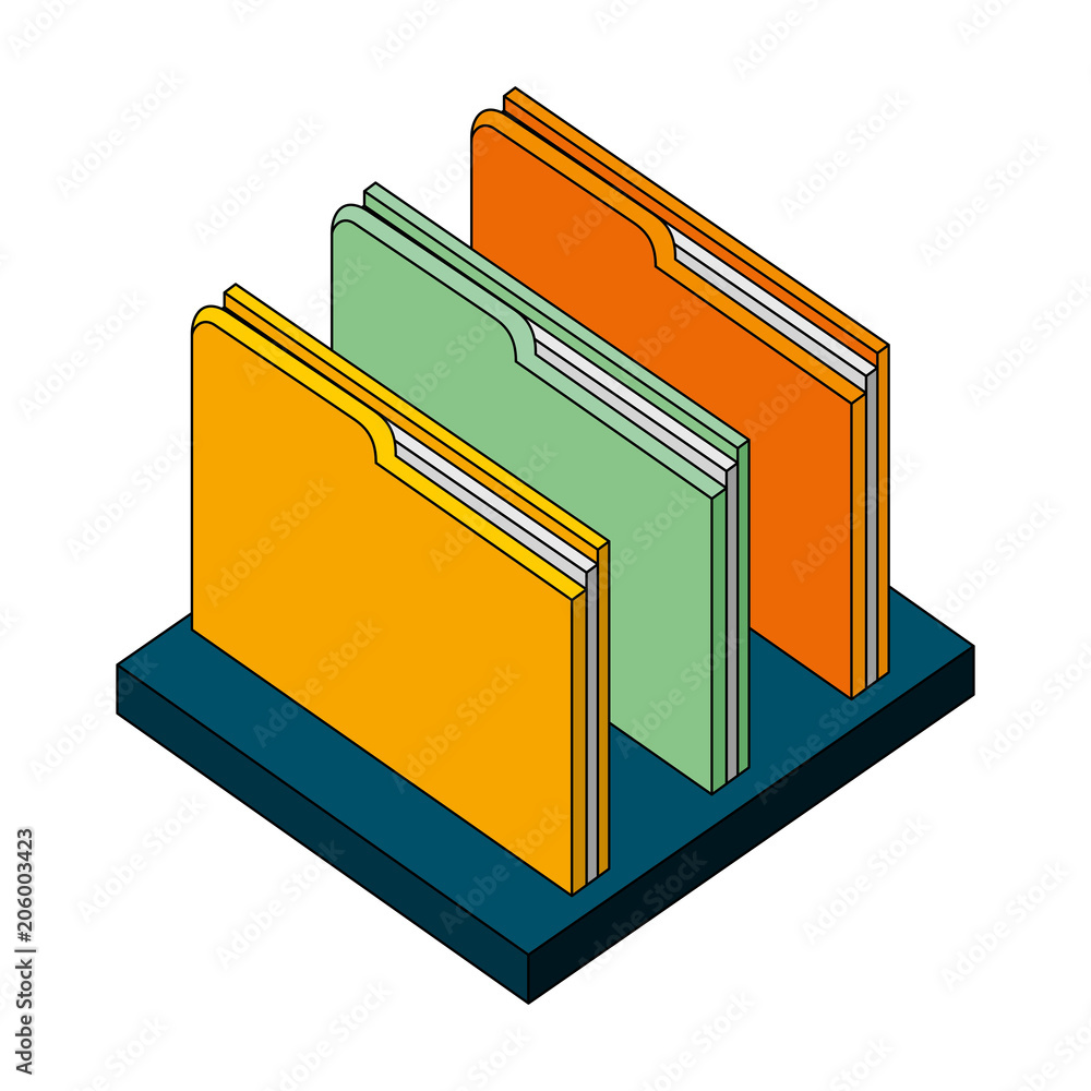 Poster folder file document archive on shelf isometric vector illustration