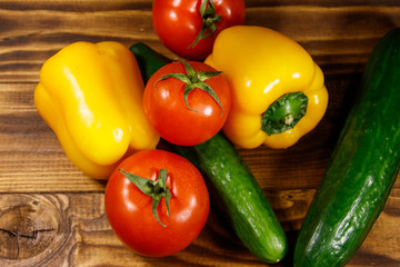 Heap of fresh vegetables on the kitchen table