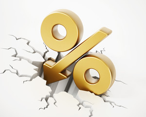 Percentage symbol with arrow on cracked ground. 3D illustration - obrazy, fototapety, plakaty