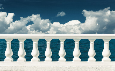 Baroque balustrade overlooking the sea. Resort Walking Recreation Concept