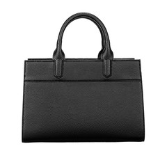 Stylish symmetrical female bag made of stiff black matte leather