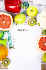 Food and sheet of paper with a diet plan