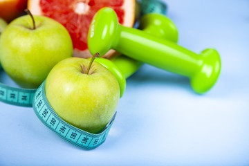 Food for  diet and dumbbells