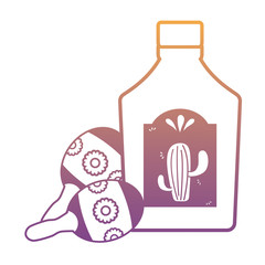 tequila bottle and maracas over white background, vector illustration