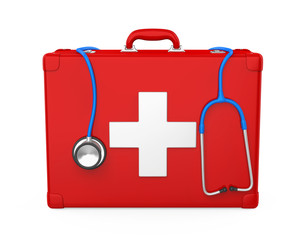 First Aid Kit and Stethoscope Isolated