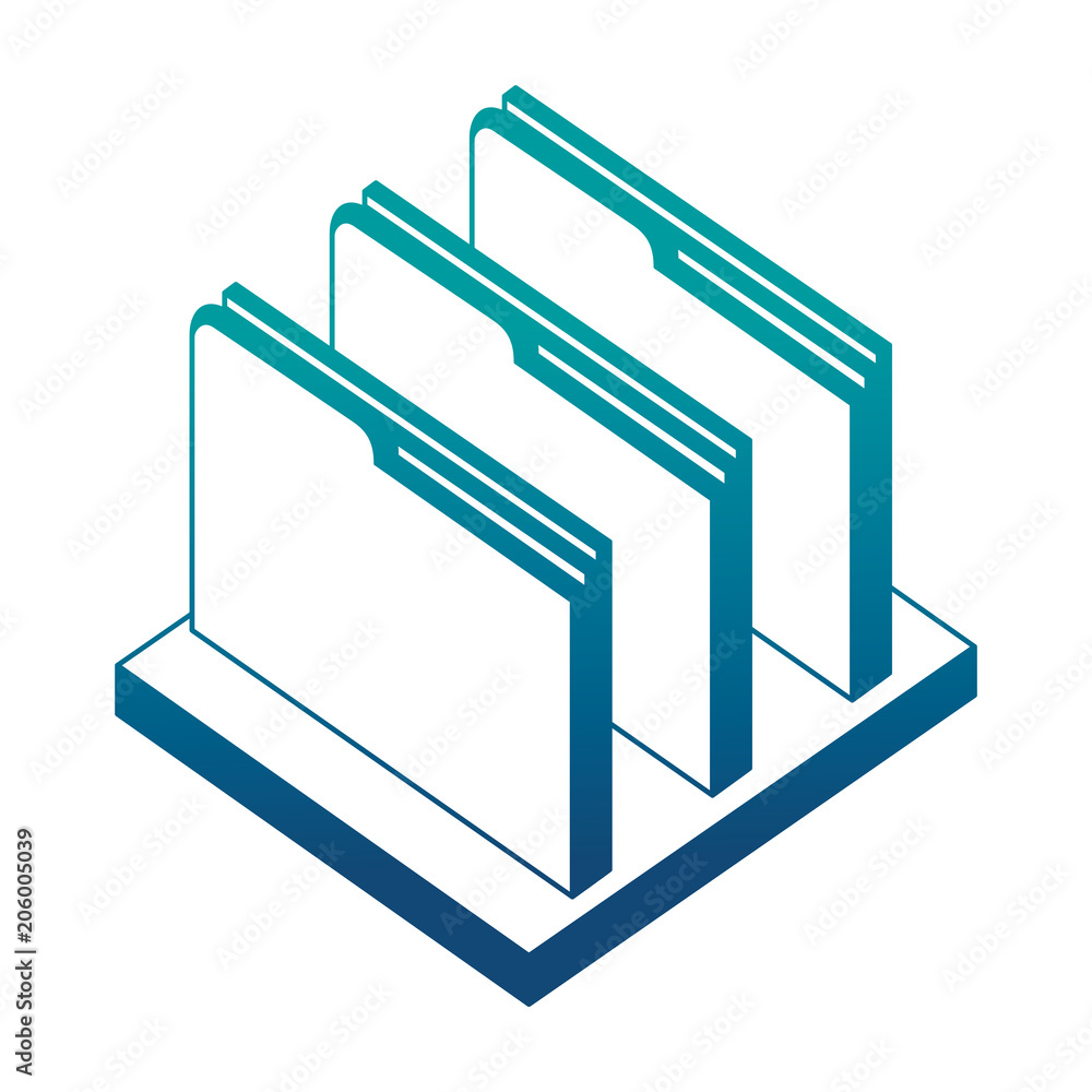 Poster folder file document archive on shelf isometric vector illustration neon