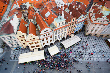 Prague old square tourists