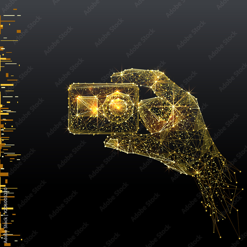Aufkleber action camera. low poly wireframe illustration in gold style. polygonal vector image in rgb color. v