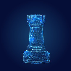 Abstract vector image of chess rook. Low poly wire frame illustration. Lines and dots. RGB Color mode. Chess game concept. Polygonal art. © AntonKhrupinArt