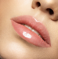 Close up macro photo with beautiful female lips