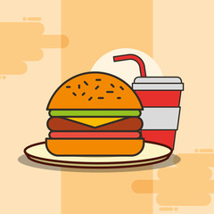 hamburger and soda fast food on dish vector illustration