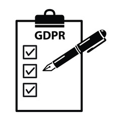 General Data Protection Regulation GDPR ready check control concept, paper folder with check marks and pen, black and white pen icon