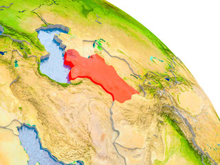 Turkmenistan in red model of Earth