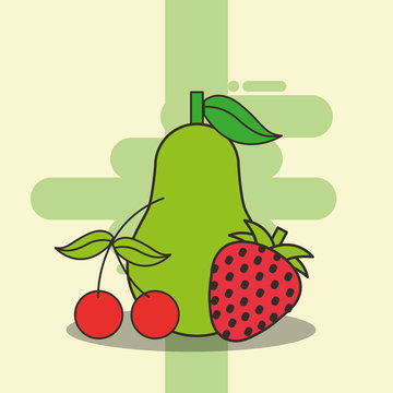 pear cherry and strawberry fresh delicious vector illustration