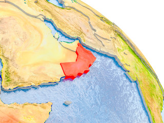 Oman in red model of Earth