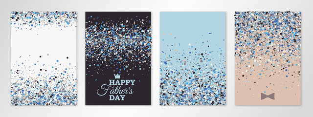 Banners set with scatter confetti on white, blue, brown and rose background. Vector flyer design templates for Fathers Day invitation cards, brochure design, certificates. All layered and isolated