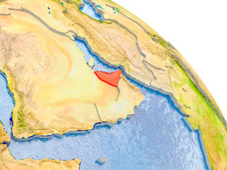 United Arab Emirates in red model of Earth