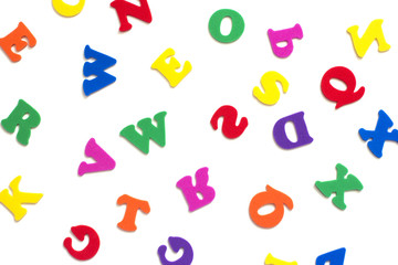 Colorful letters on a white background. Back to school background.