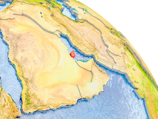 Qatar in red model of Earth