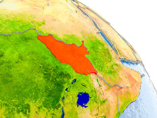 South Sudan in red model of Earth