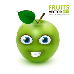 Funny and cute Green Apple cartoon mascot character. Vector illustration isolated on white background. Perfect to use in advertising, graphic or web design and other creative projects