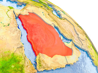 Saudi Arabia in red model of Earth