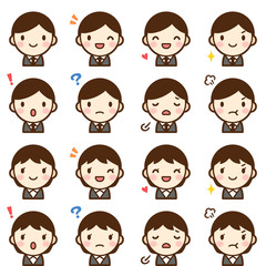 Isolated set of young suit man & woman avatar expressions
