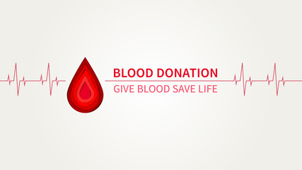 Blood Donation vector illustration. Blood Donation creative concept with cardiogram element and paper cut style red drop. Lifesaver campaign poster template graphic design.