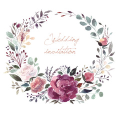 Watercolor illustration with floral wreath