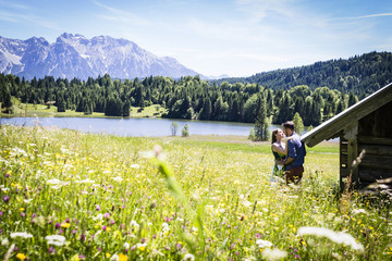 happy lovers on Holiday in the alps mountains