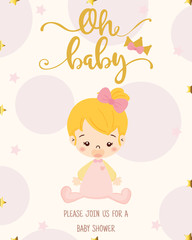 cute girl for baby shower invitation card design template