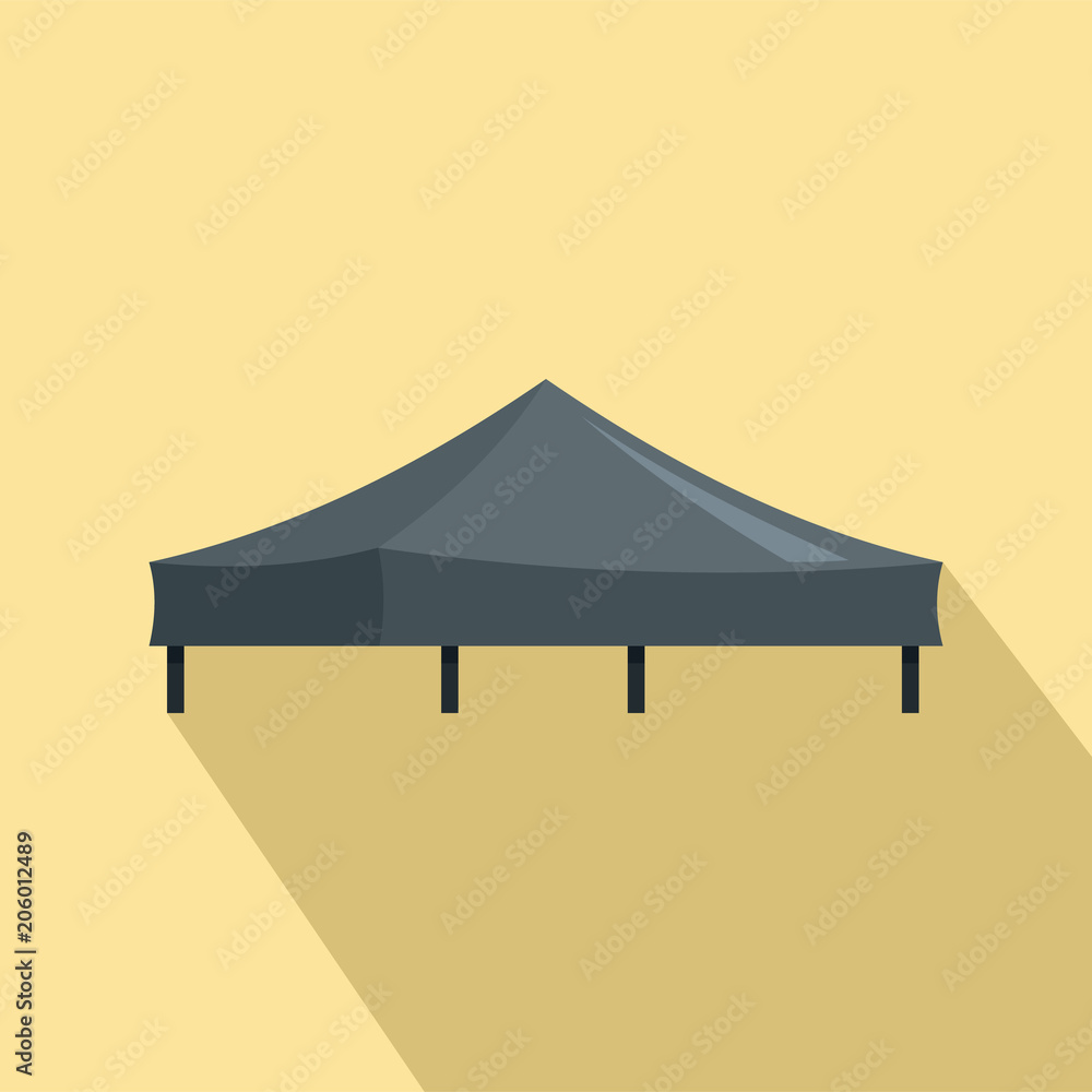 Sticker Black tent icon. Flat illustration of black tent vector icon for web design