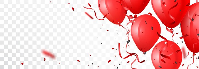 celebration banner with red balloon and confetti © radenmas