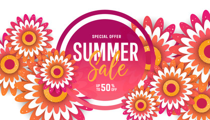 Bright summer sale banner, poster in trendy design