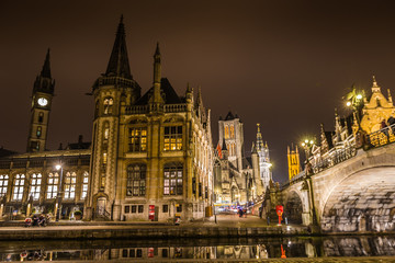Fototapeta na wymiar Ghent at night in Belgium