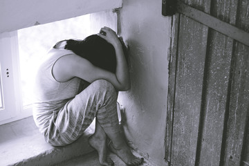 Female slavery in an abandoned building, ending violence against women, international women's day.