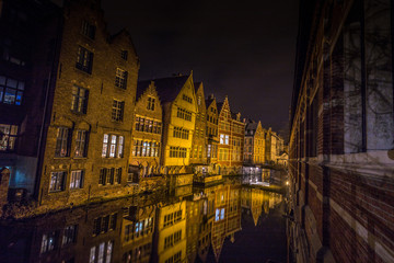 View of Ghent at night in Belgium