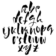 Handdrawn dry brush font. Modern brush lettering. Grunge style alphabet. Vector illustration.