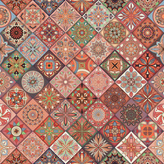 Seamless pattern with decorative mandalas. Vintage mandala elements. Colorful patchwork.