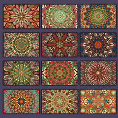 Collection retro cards shirts with ethnic backgrounds. Card of invitation with vintage design elements.